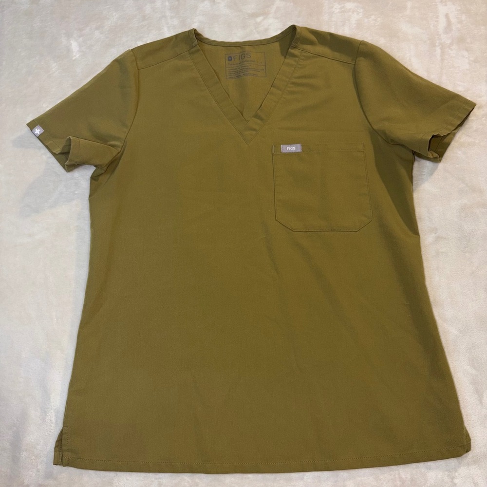 Figs Technical Collection V-Neck Scrub Top Olive Green FW1000 Womens Small
